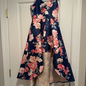 Floral Navy and Pink High Low Dress by Rare Editions